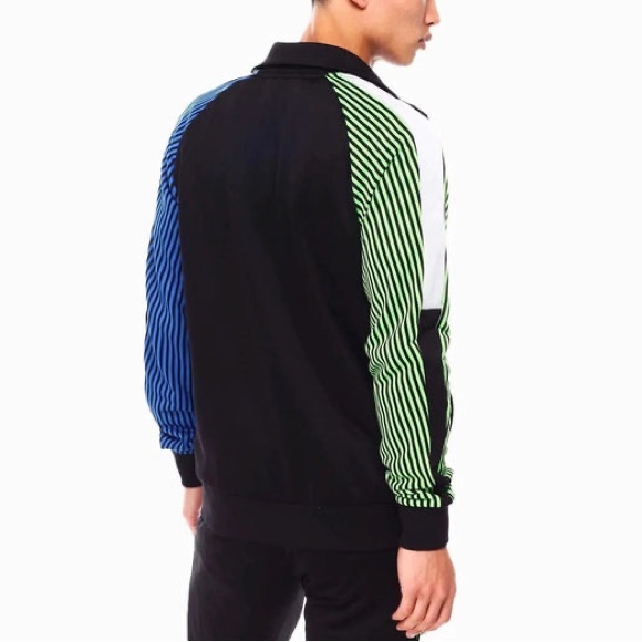 Puma Long Raglan Sleeve Front Zip Closure Track Jacket w/Bright Striped Sleeves - Picture 4 of 11